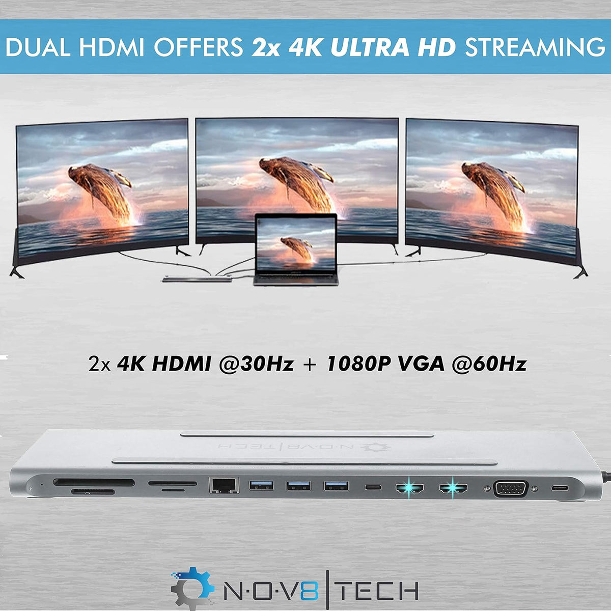 USB C Laptop Docking Station, 14in1 Triple Display 2 HDMI & VGA, 100W USB-C PD, Gigabit Ethernet, 2X USB 3, Card Reader, Audio G378843