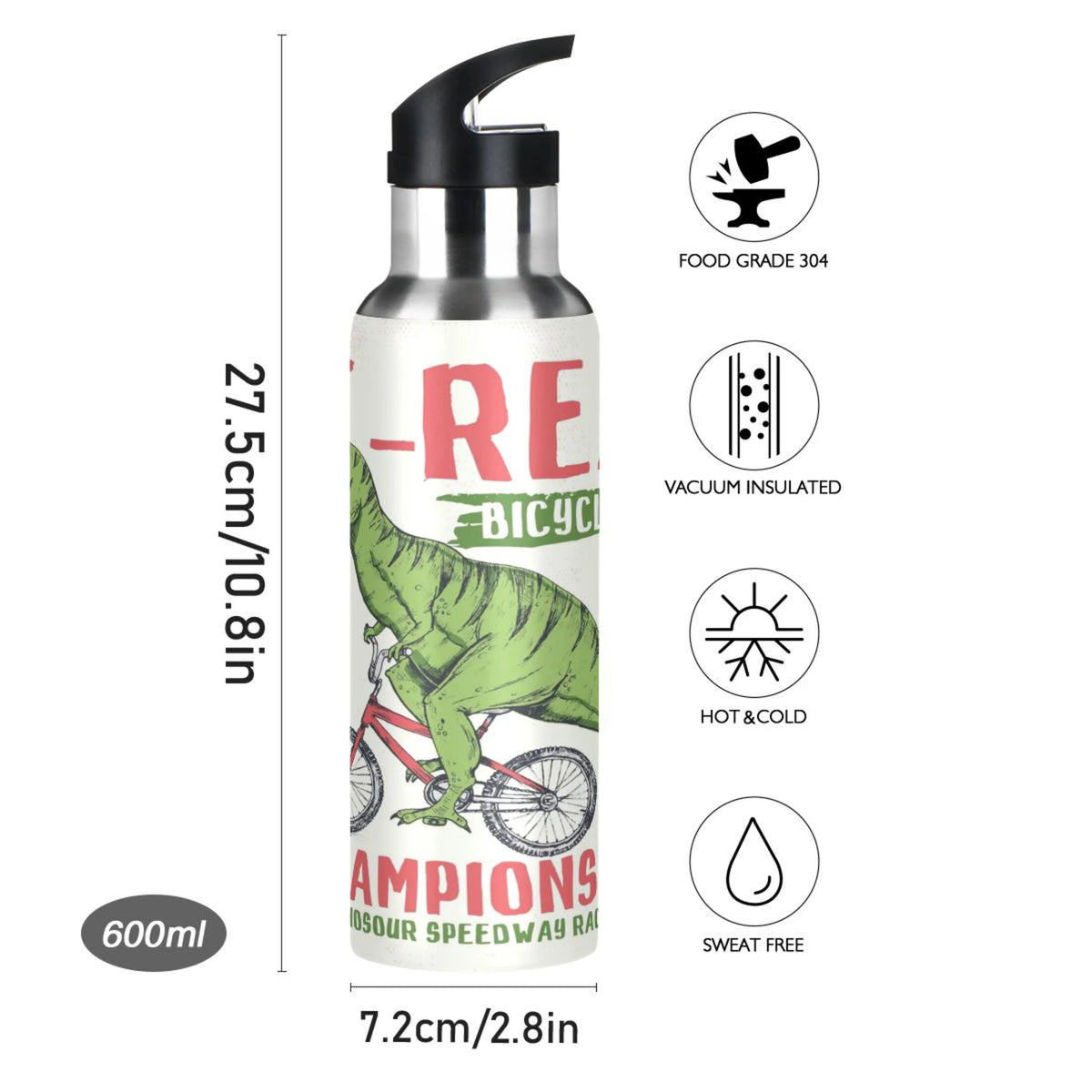 Stainless Steel Vacuum Insulated Water Bottle with Straw Lid, 20 OZ U219876
