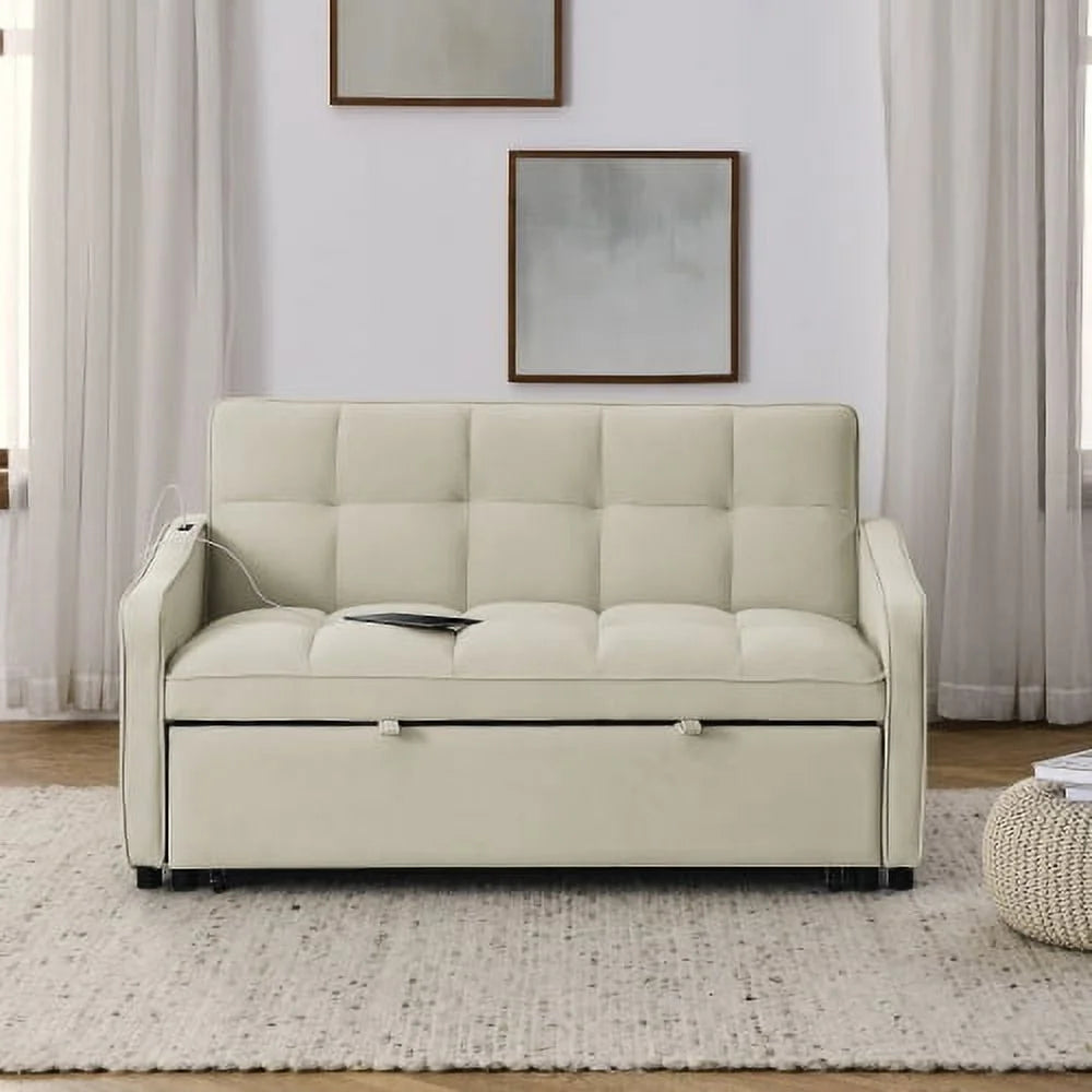 Beige Loveseats Sofa Bed with Pull-out Bed G607