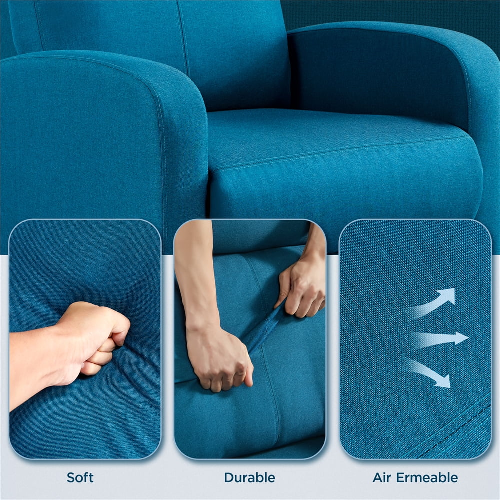 Blue Upholstered Fabric Recliner Chair with Footrest K906