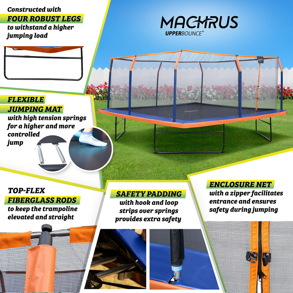 12 x 12 FT Square Trampoline Set with Enclosure and Safety Pad A823015