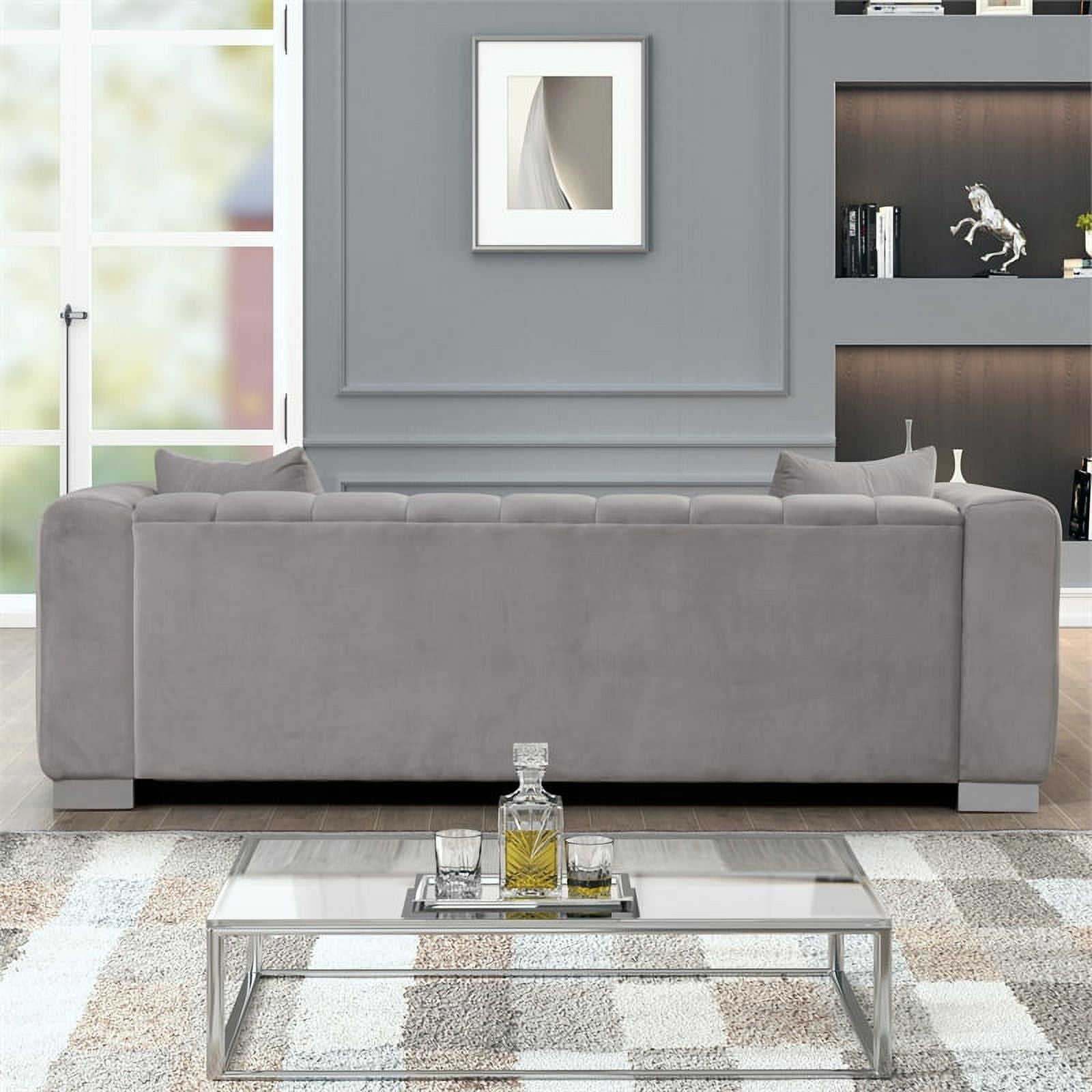 Light Gray Velvet Fabric Sofa and Chair Set K62609