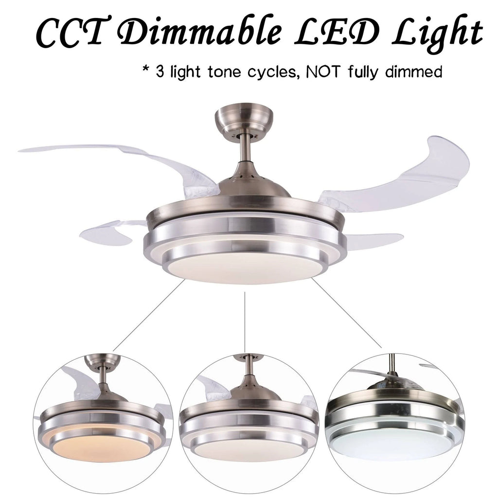 Retractable Metal LED Ceiling Fan with Remote - 42 Inches White R166624