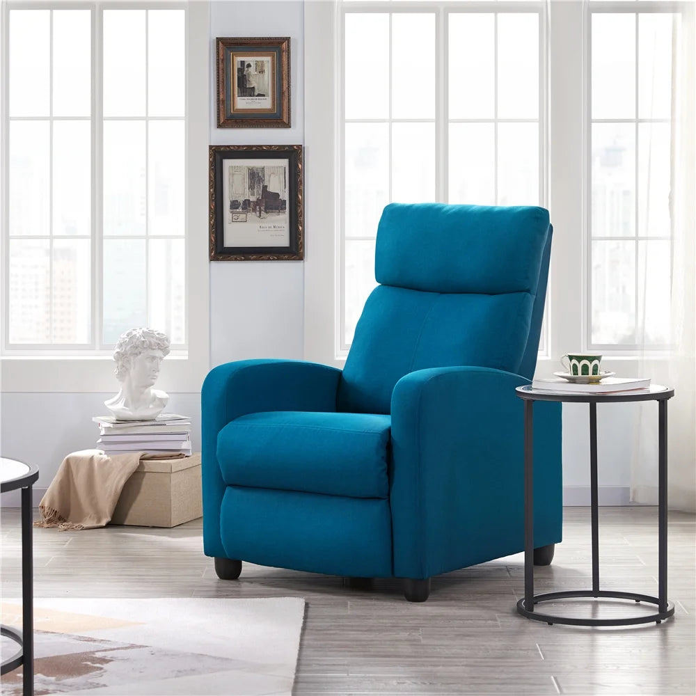 Blue Upholstered Fabric Recliner Chair with Footrest K906