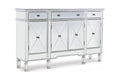 4-Door 3-Drawer Long Console Table with Shelves, Mirrored Surfaces, Silver Wood O961687