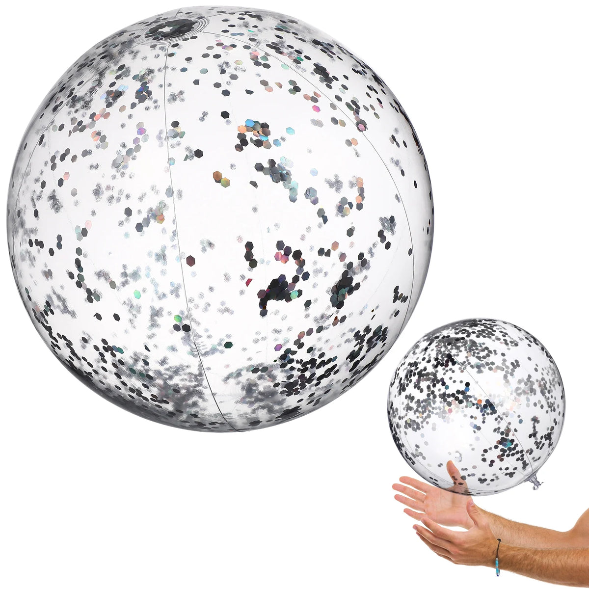 2 Pcs Glitter Confetti Inflatable Beach Balls with Air Pump L957