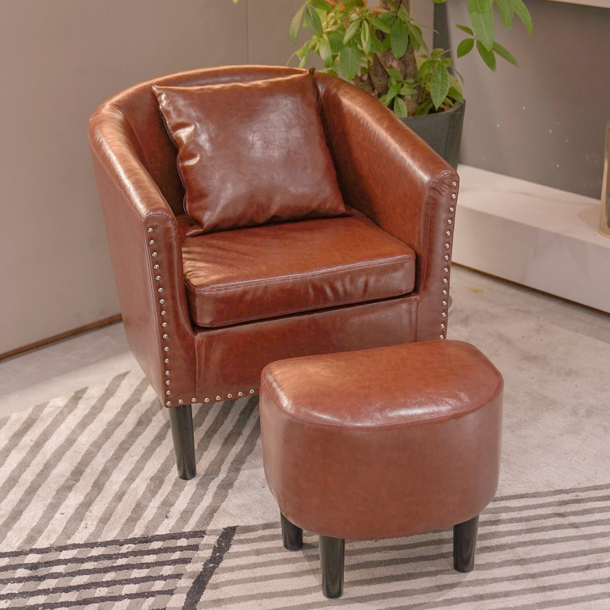 White PU Leather Club Chair with Ottoman C211716