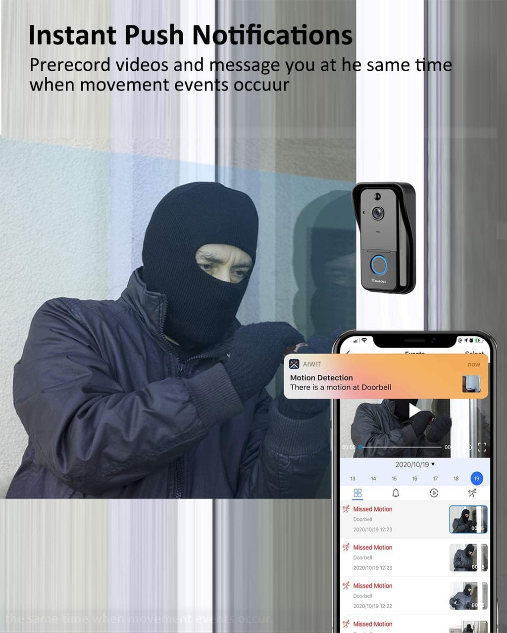 Wireless WiFi Video Doorbell with 2-Way Audio and Motion Detection J924945