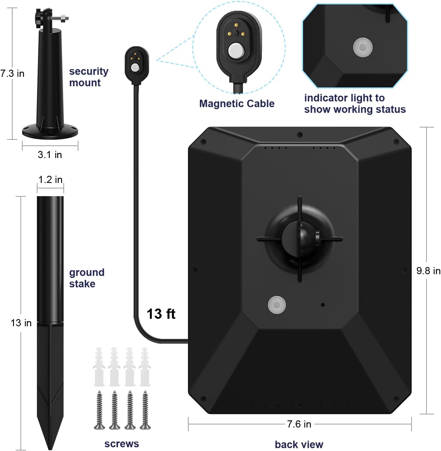 Waterproof Solar Battery Charger for Arlo Cam with Adjustable Wall Mount Bracket Ground Stake K64429