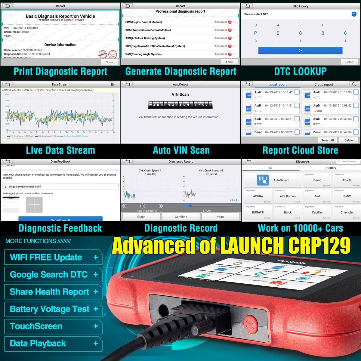 OBD2 Scanner CRP129E Code Reader with Oil EPB TPMS SAS Throttle Reset Diagnostic Tool AutoVIN R854