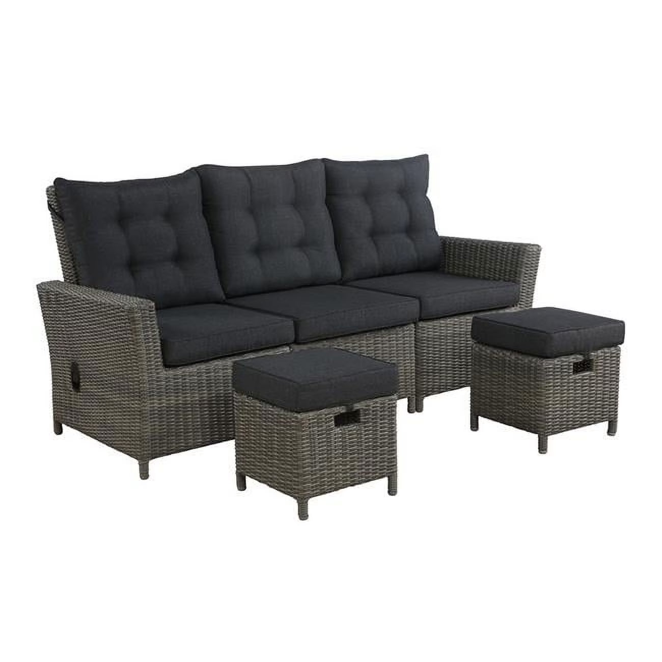 Off-White All-Weather Wicker Outdoor Seating Set with Reclining Sofa & Two Ottomans M250