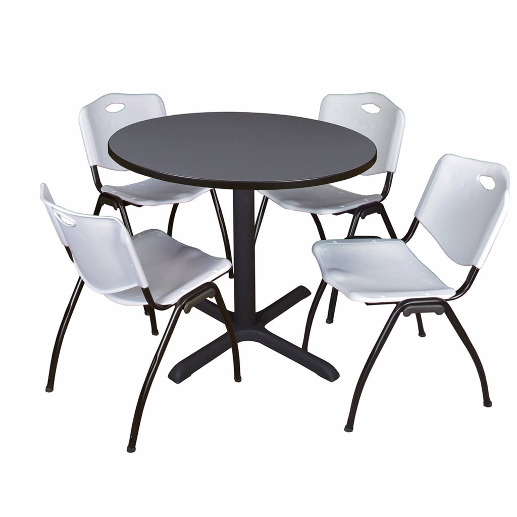 Grey Round Breakroom Table & 4 Blue Stack Chairs L785386