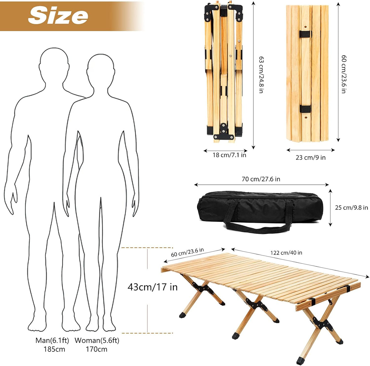Portable Folding Wooden Camping Table with Carry Bag N99947