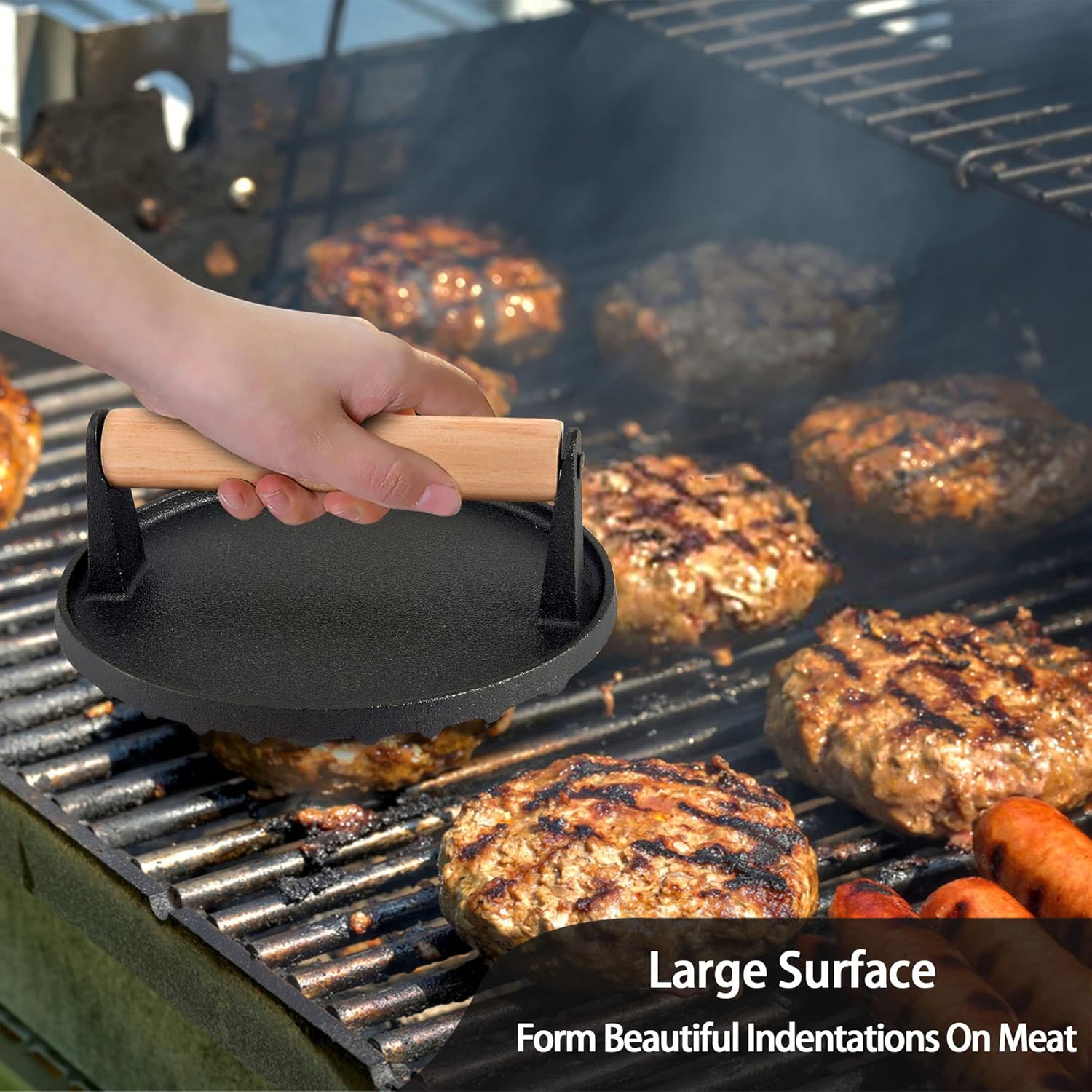 Cast Iron Burger Press Set of 2, 7 Inch Round with Wooden Handle B6753
