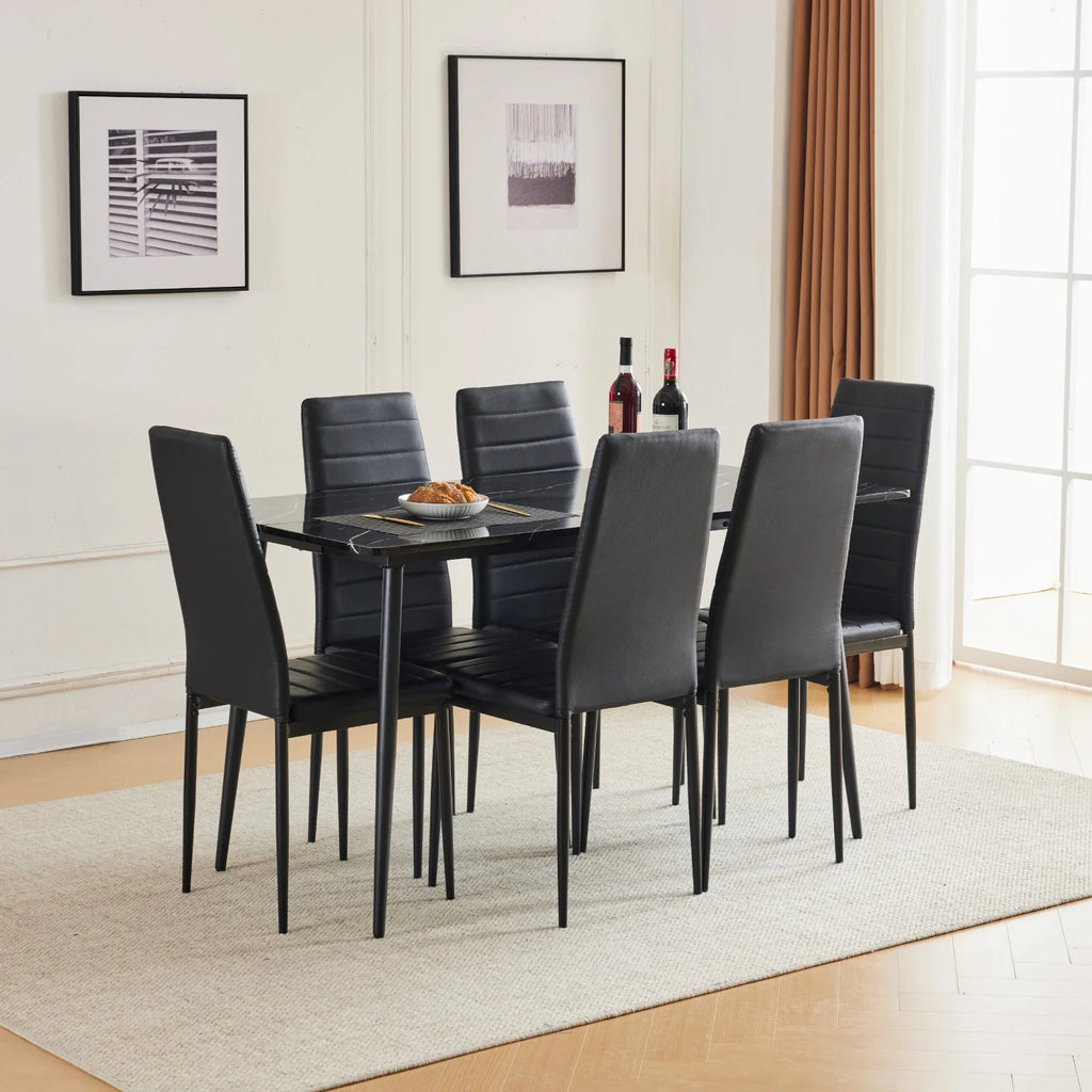55" Black Faux Marble Dining Table Set with PU Chairs I268532