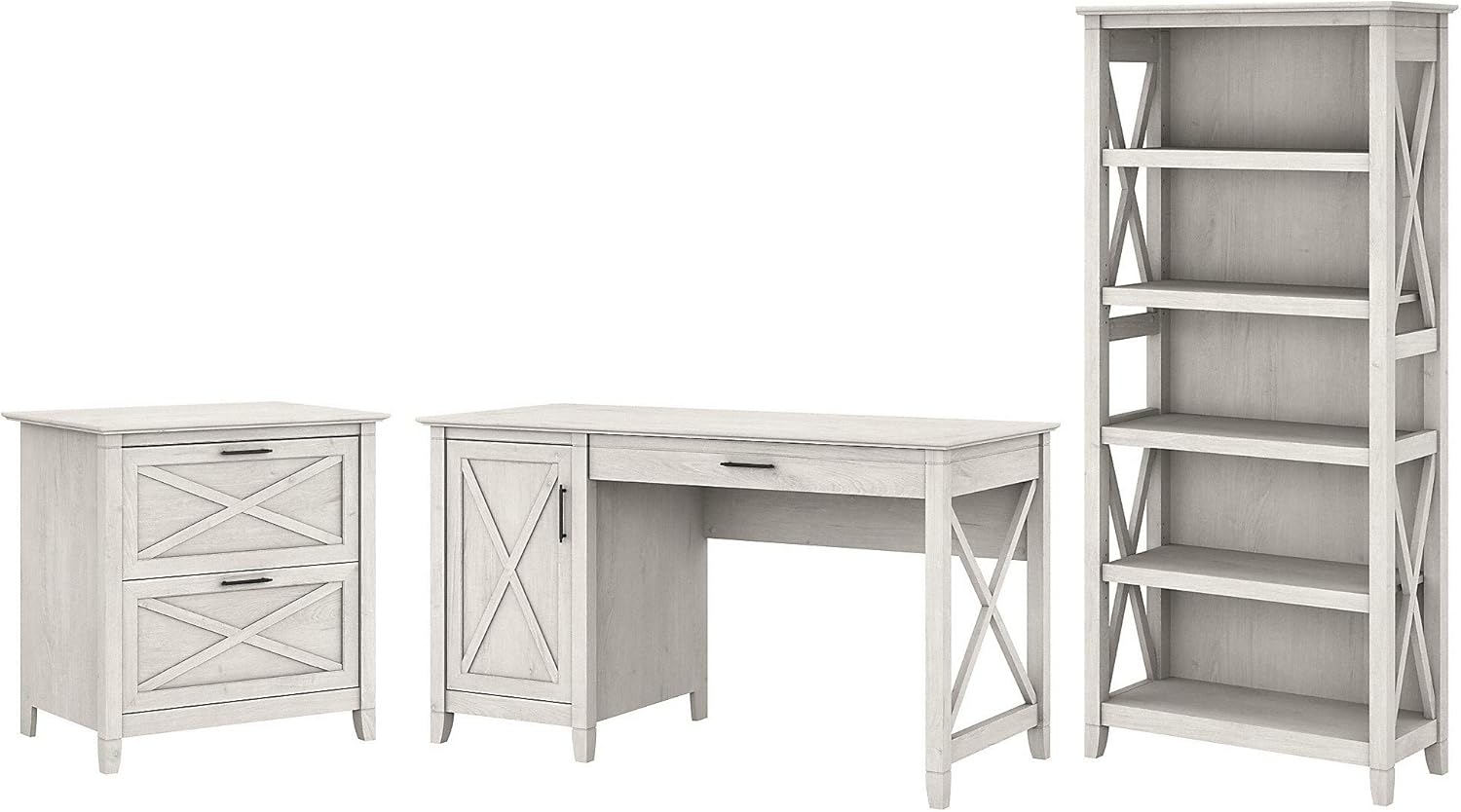 54W Computer Desk with 2 Drawer Lateral File Cabinet and 5 Shelf Bookcase S728