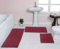 Red 3 Piece Cotton Non-Slip Bathroom Rug Set with Runner Rug E63678