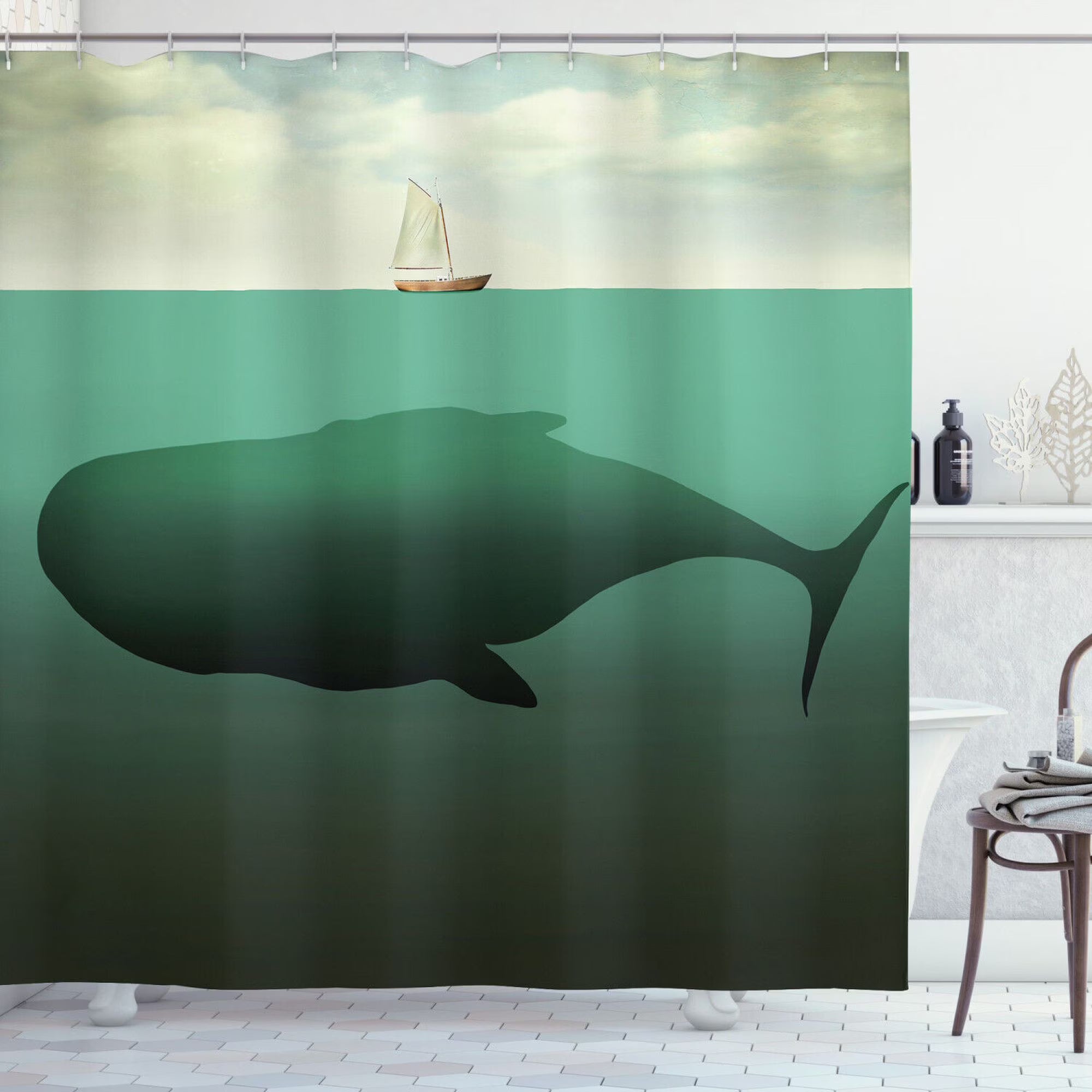Giant Whale Sailboat Print Shower Curtain S1071