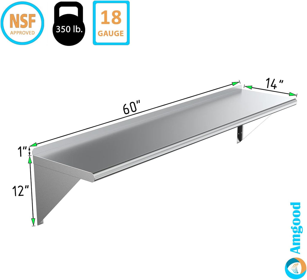 14" X 60" Stainless Steel Wall Shelf H7329