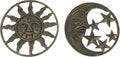 Set of 2 Antique Bronze Cast Iron Sun and Moon Wall Hanging Art Decor X1286