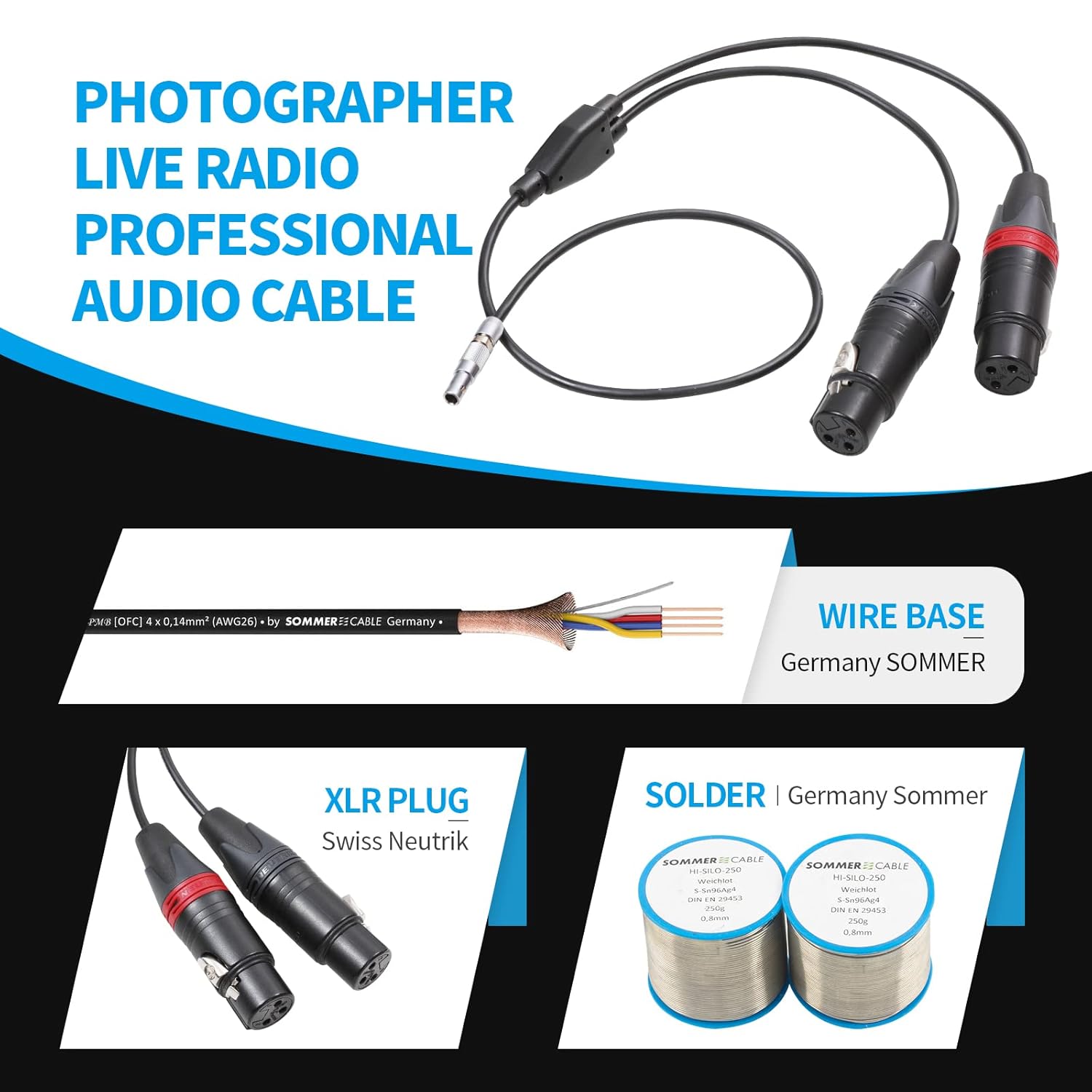 XLR 3 Pin Female to 5 Pin Male Dual Channel Audio Cable 15 inches R99465