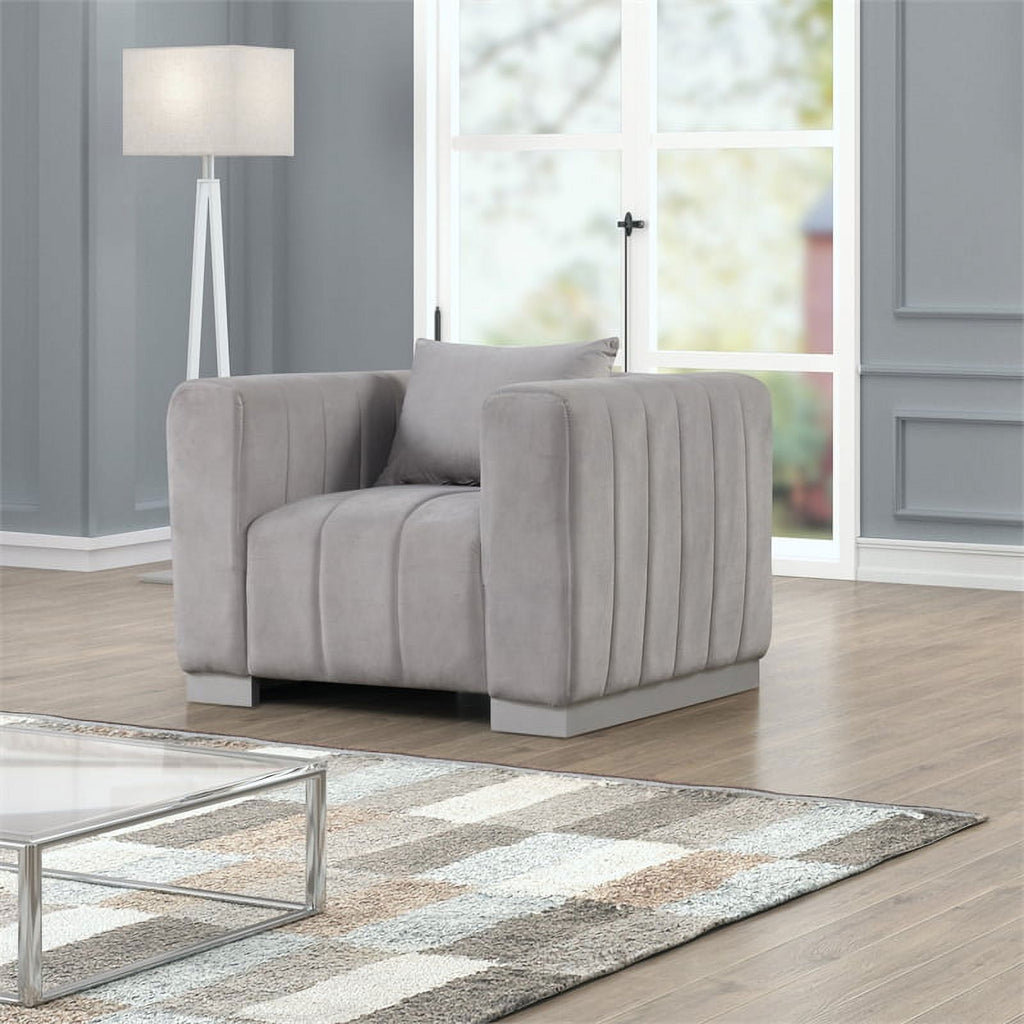 Light Gray Velvet Fabric Sofa and Chair Set K62609