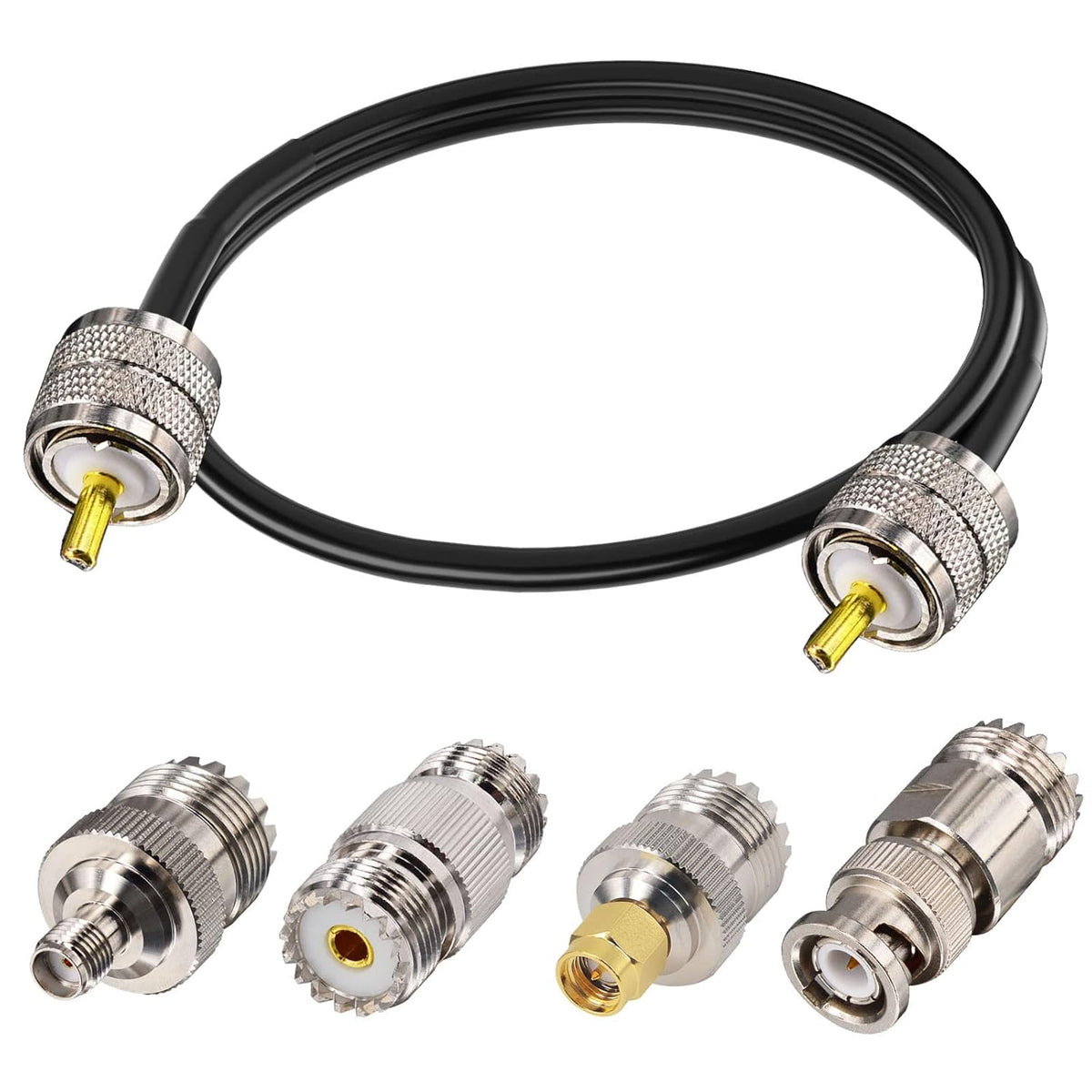 CB Coax Cable RG58 Coaxial Cable 49.2ft UHF PL259 Male to Male Cable with UHF SO239 Female to SMA/UHF/BNC Adapter 4-Pack U283