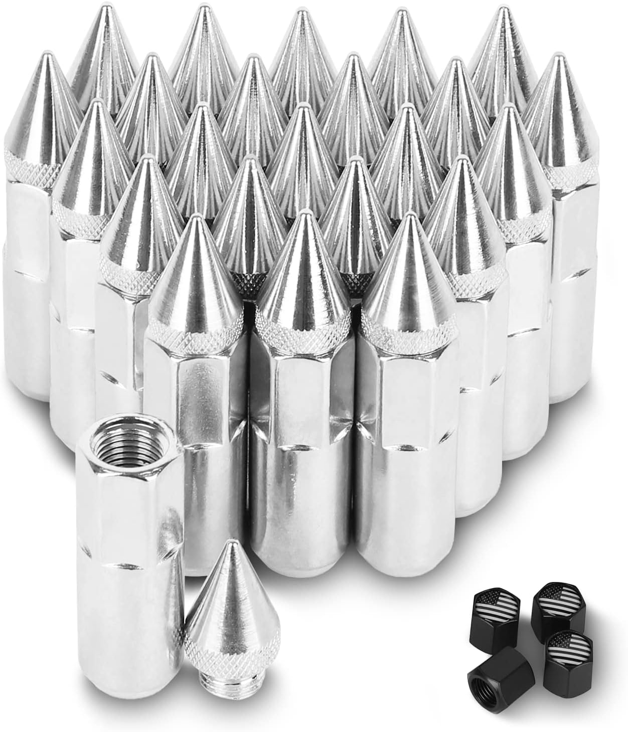 24 PCS Steel Spiked Lug Nuts (Neo Chrome) E3248