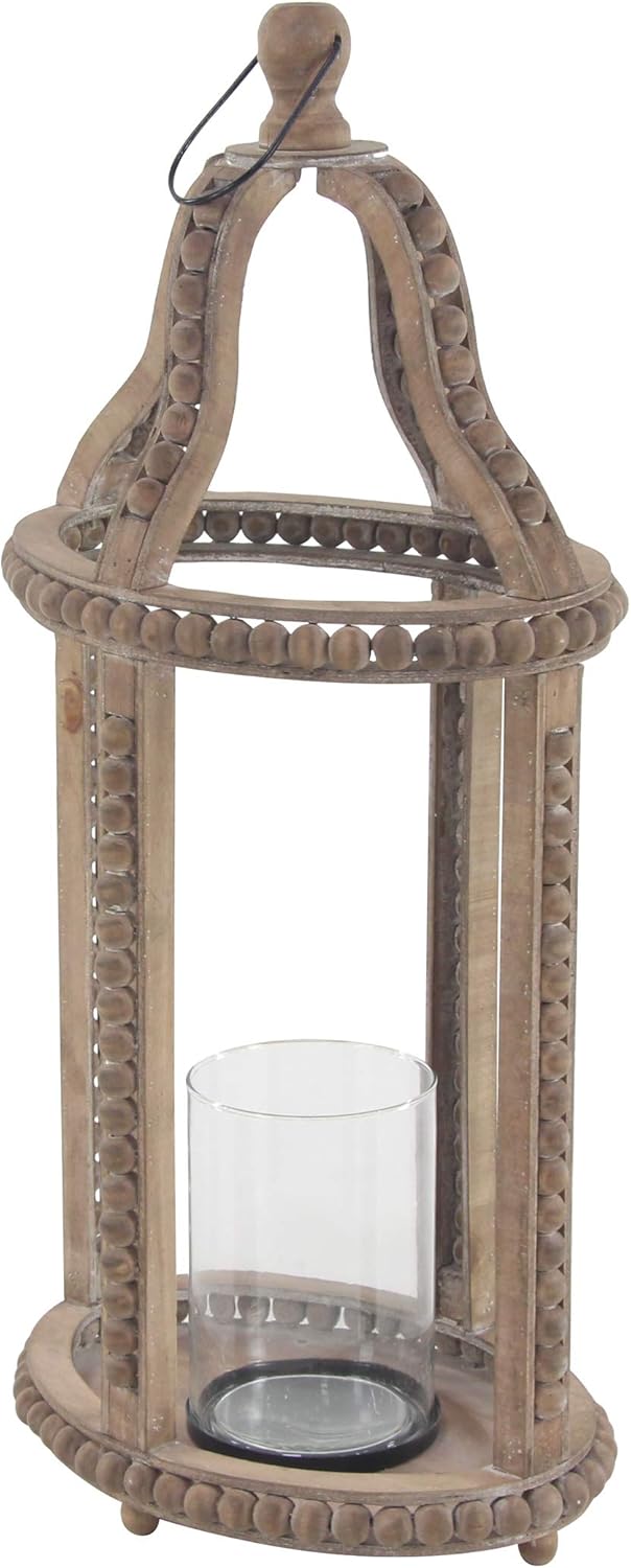 Rustic Wood and Glass Candle Lantern, 10W x 29H, Brown K1794