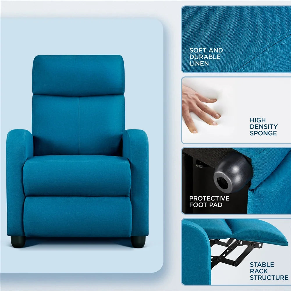 Blue Upholstered Fabric Recliner Chair with Footrest K906