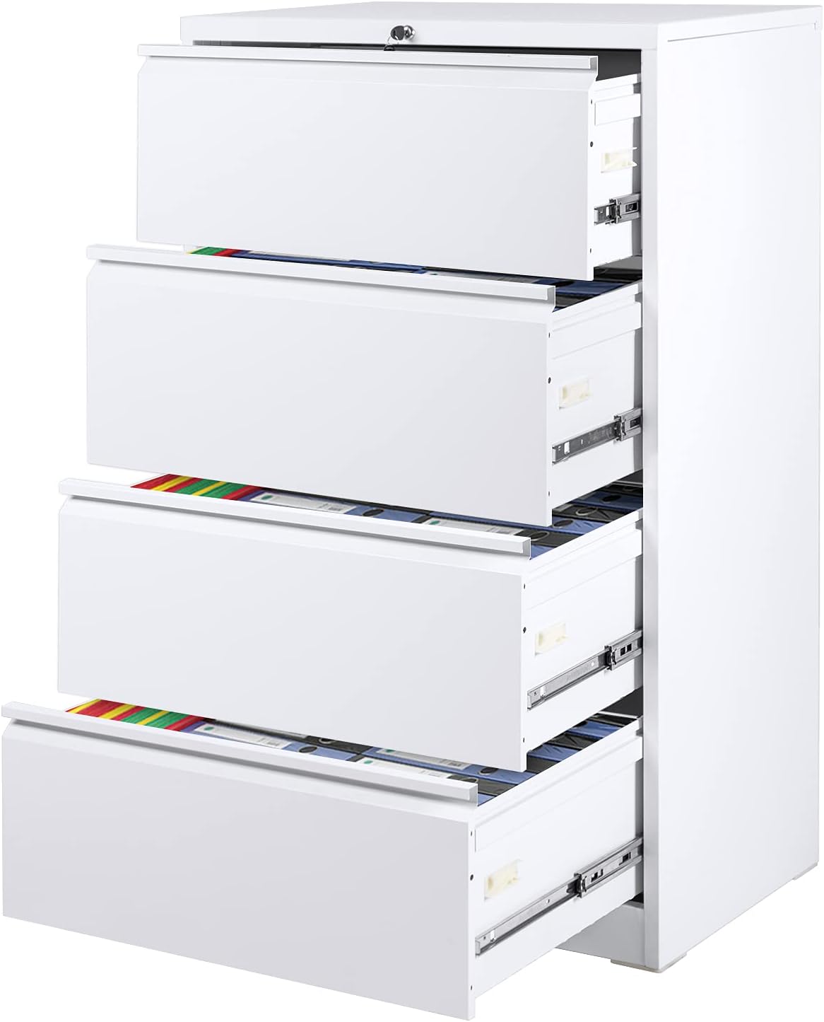 White Metal 4 Drawer Lateral Filing Cabinet with Lock Z691572