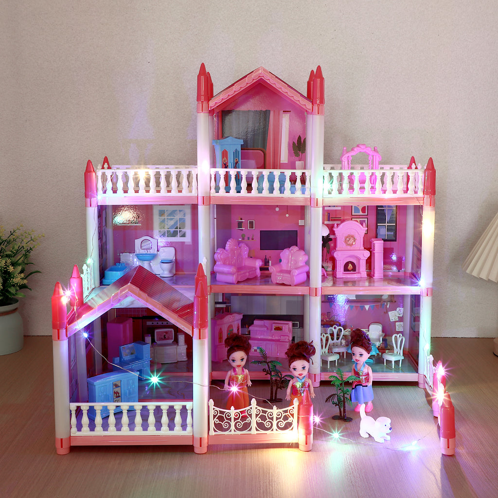 3 Stories 9 Rooms Doll House with Furniture Accessories A63068