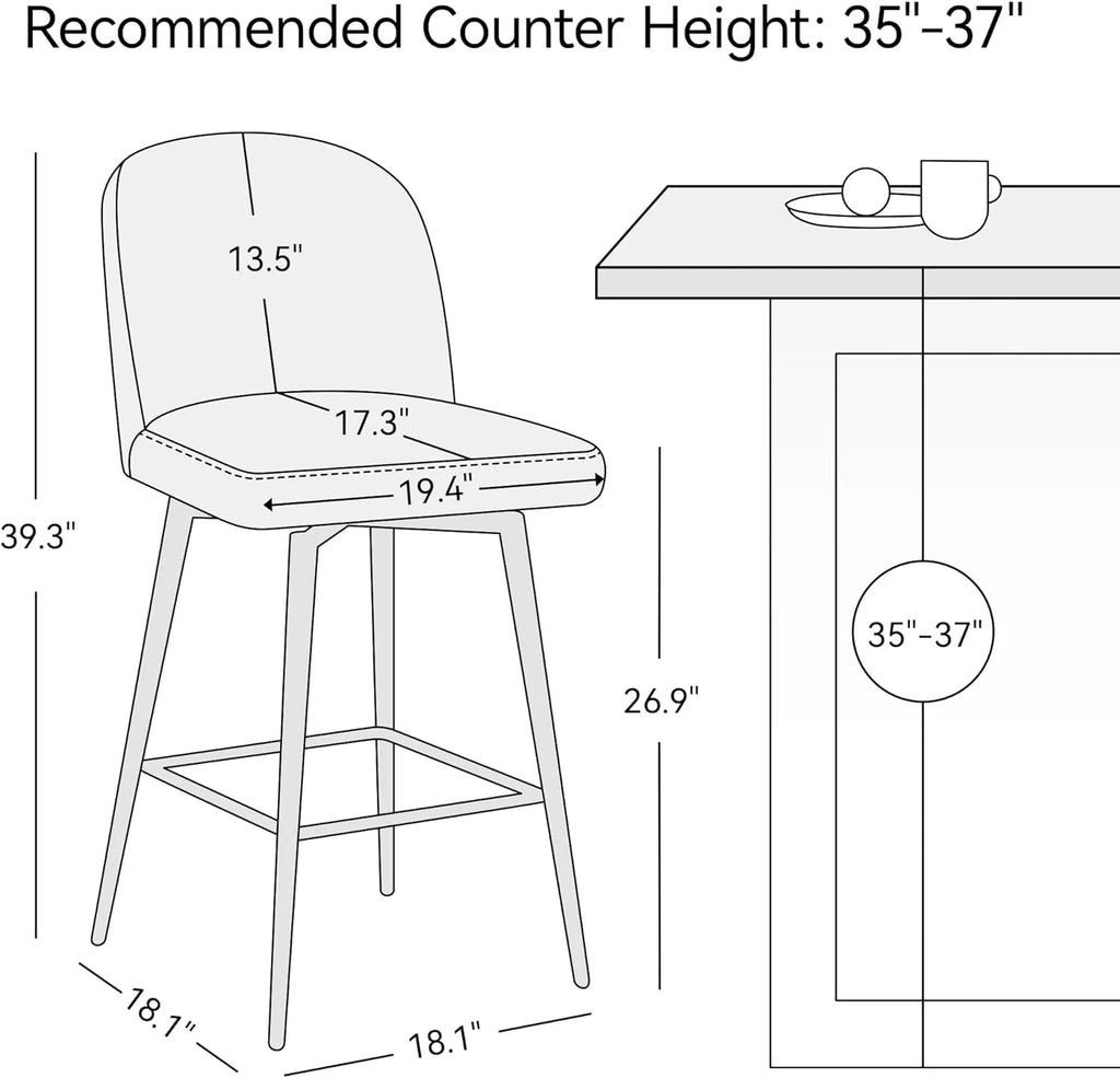 26 Inch Upholstered Bar Stools Set of 2 with Metal Legs C446
