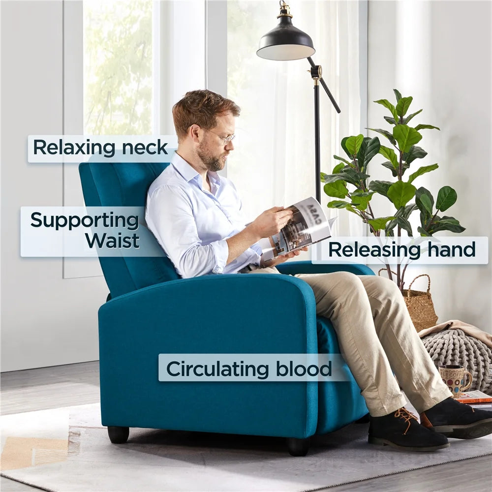Blue Upholstered Fabric Recliner Chair with Footrest K906