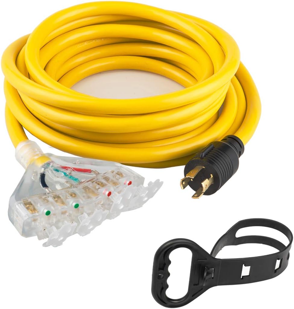 25Ft Generator Locking Cord, 4 Prong 10 Gauge, 30Amp 7500 Watts, Pack of 2 G113993