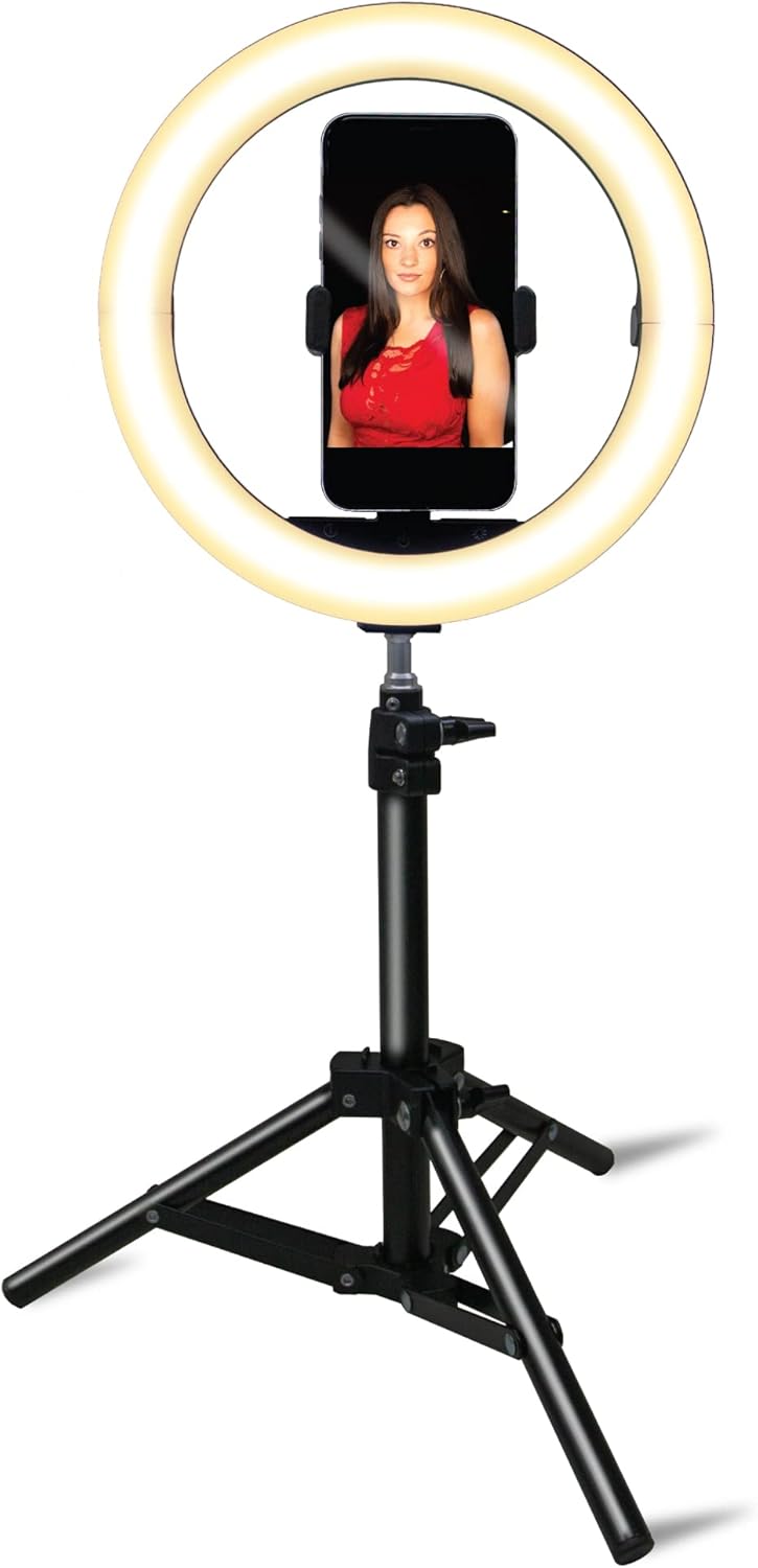 10 Compact Foldable Dimmable LED Video Ring Light Kit with Phone Holder and Light Stand L59670