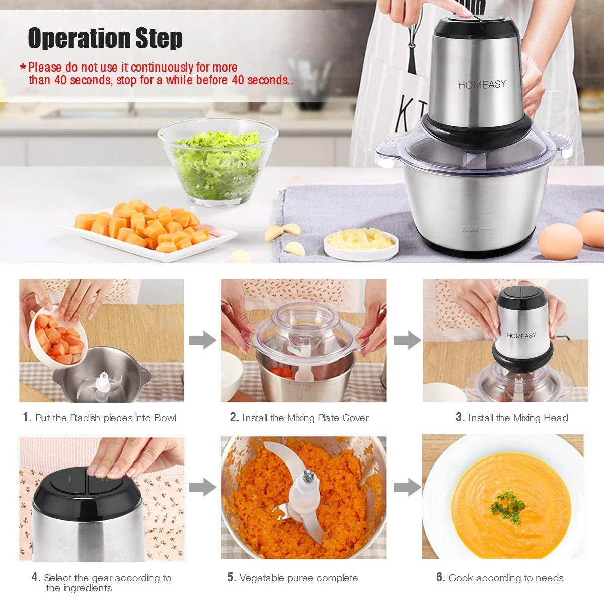 Stainless Steel Food Processor 2L 350W 8 Cups M5837