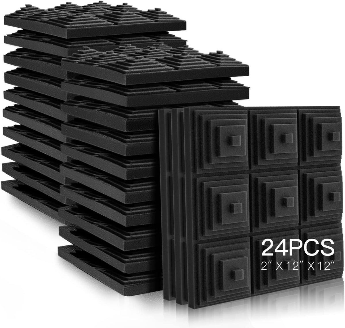 24 Pack High Density Acoustic Foam Panels 2" x 12" x 12" H7136