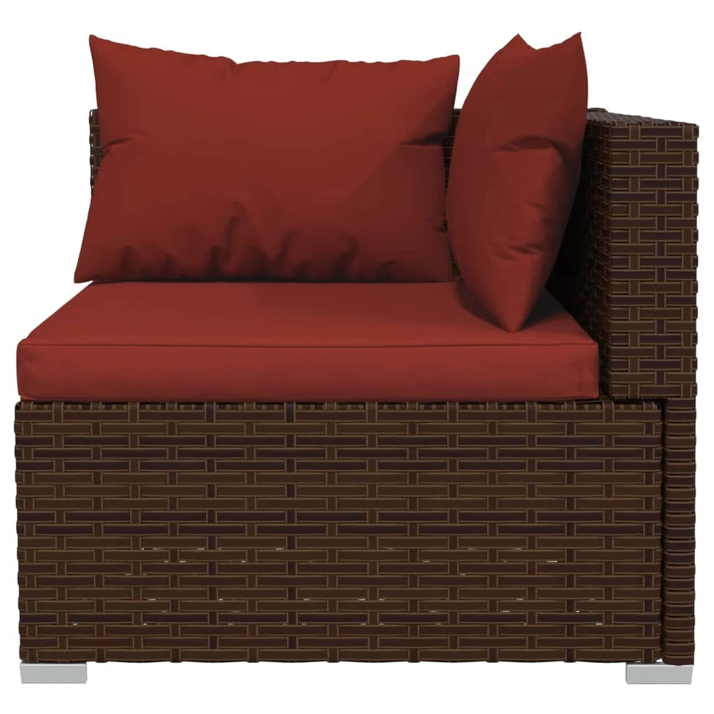6 Piece Poly Rattan Brown Outdoor Sectional Sofa Set with Red Cushions P8168