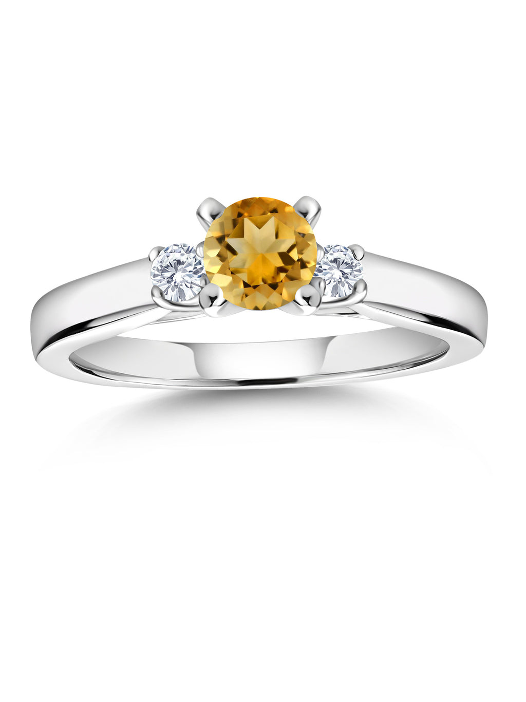 925 Sterling Silver Citrine and White Lab Grown Diamond Engagement Ring W304