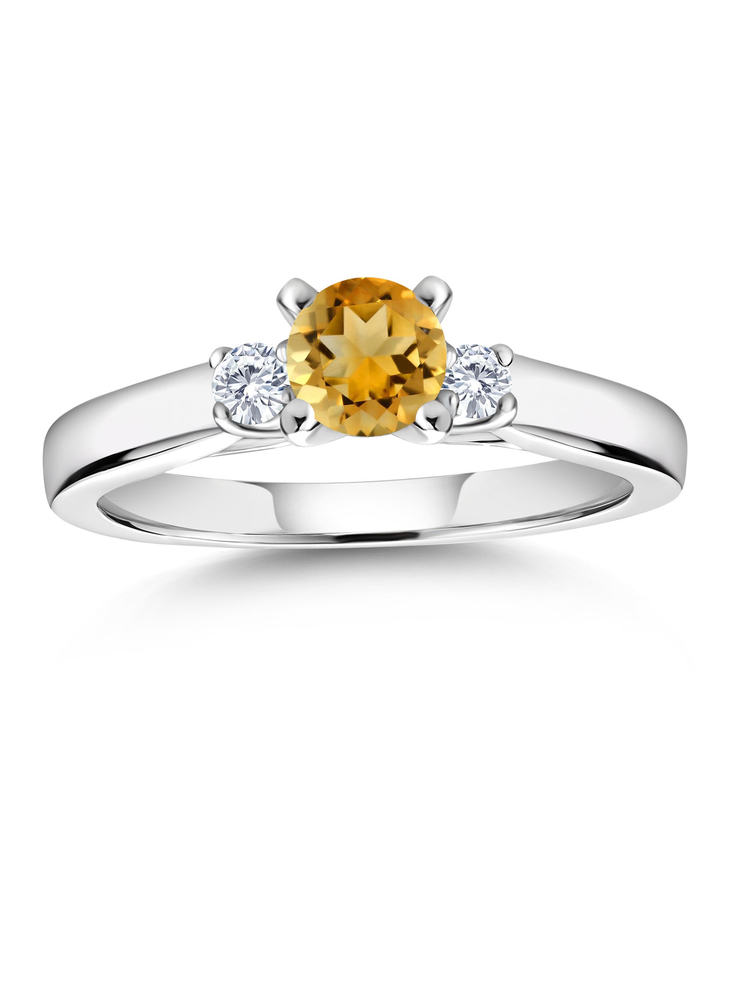 925 Sterling Silver Citrine and White Lab Grown Diamond Engagement Ring W304