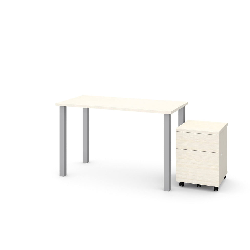 2 Piece Table with Square Metal Legs and Mobile Filing Cabinet in Northern Maple N6224