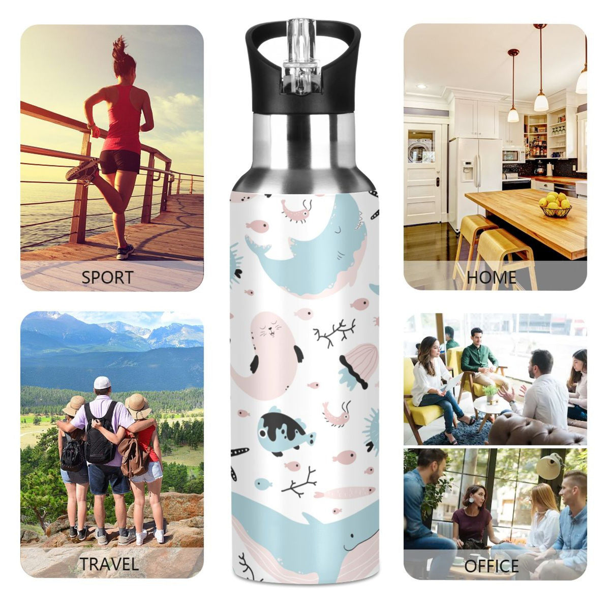 Stainless Steel Insulated Vacuum Flask Water Bottle with Straw Lid G68000