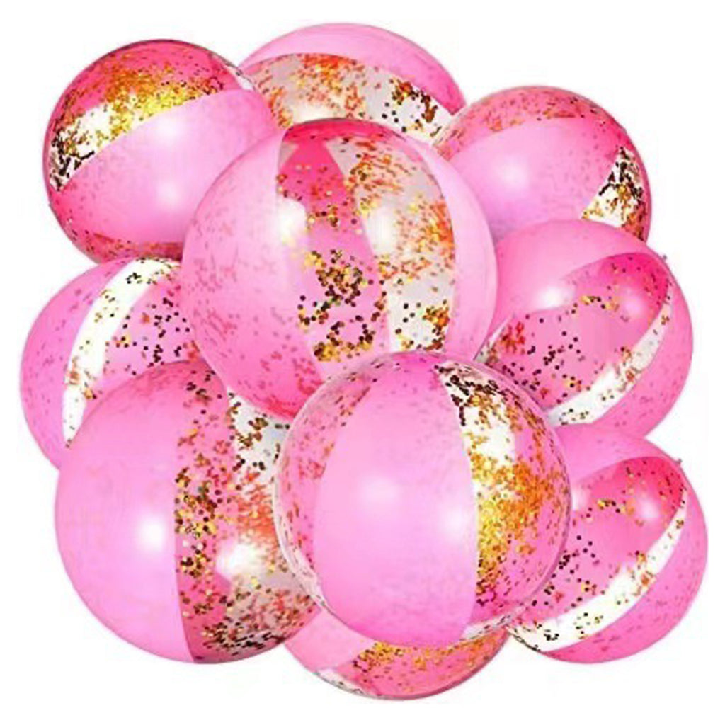 Pink Glitter Inflatable Beach Ball Set with Pump I413731