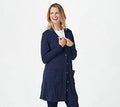 Ribbed Button Down Front Knit Duster, Size 4X, Dark Navy T787
