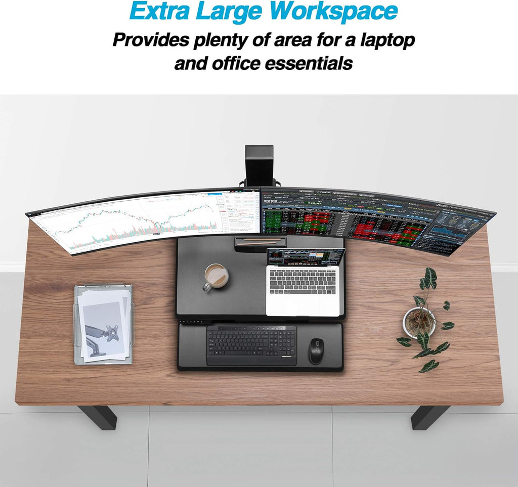 Dual 32" Monitor Electric Standing Desk with Keyboard Tray Extra Large 28"x 16" Tabletop Motorized Height Adjustable Sit to Stand Table A8964